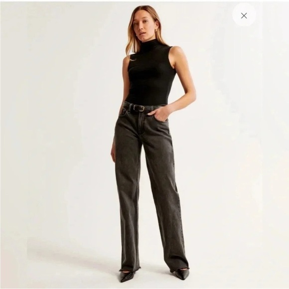 Abercrombie & Fitch The Baggy Low Rise Jeans Curve Love Black Size 33 / 16 Long - Picture 2 of 10